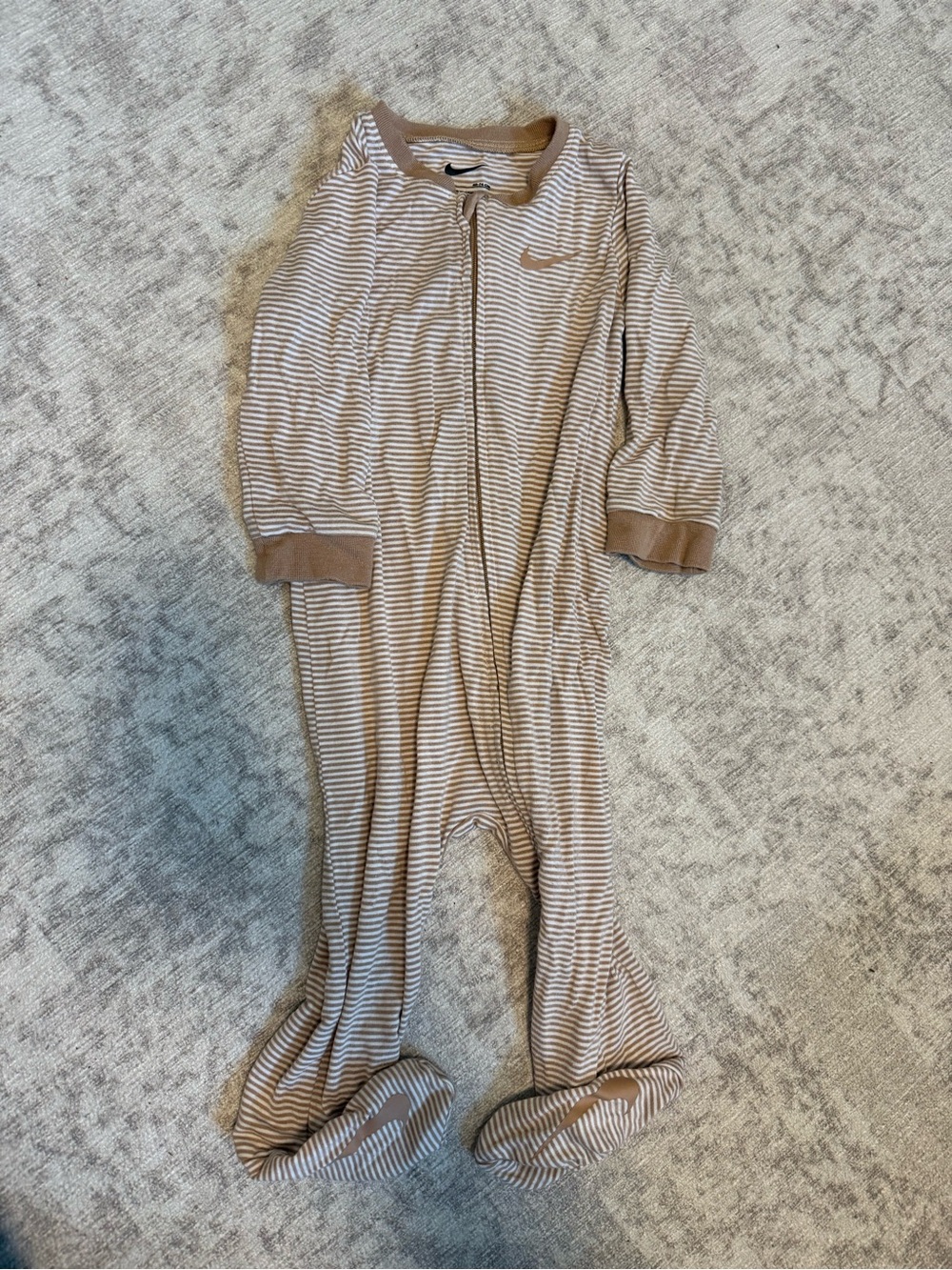 Nike Beige & White Striped Baby Footed Zip Romper